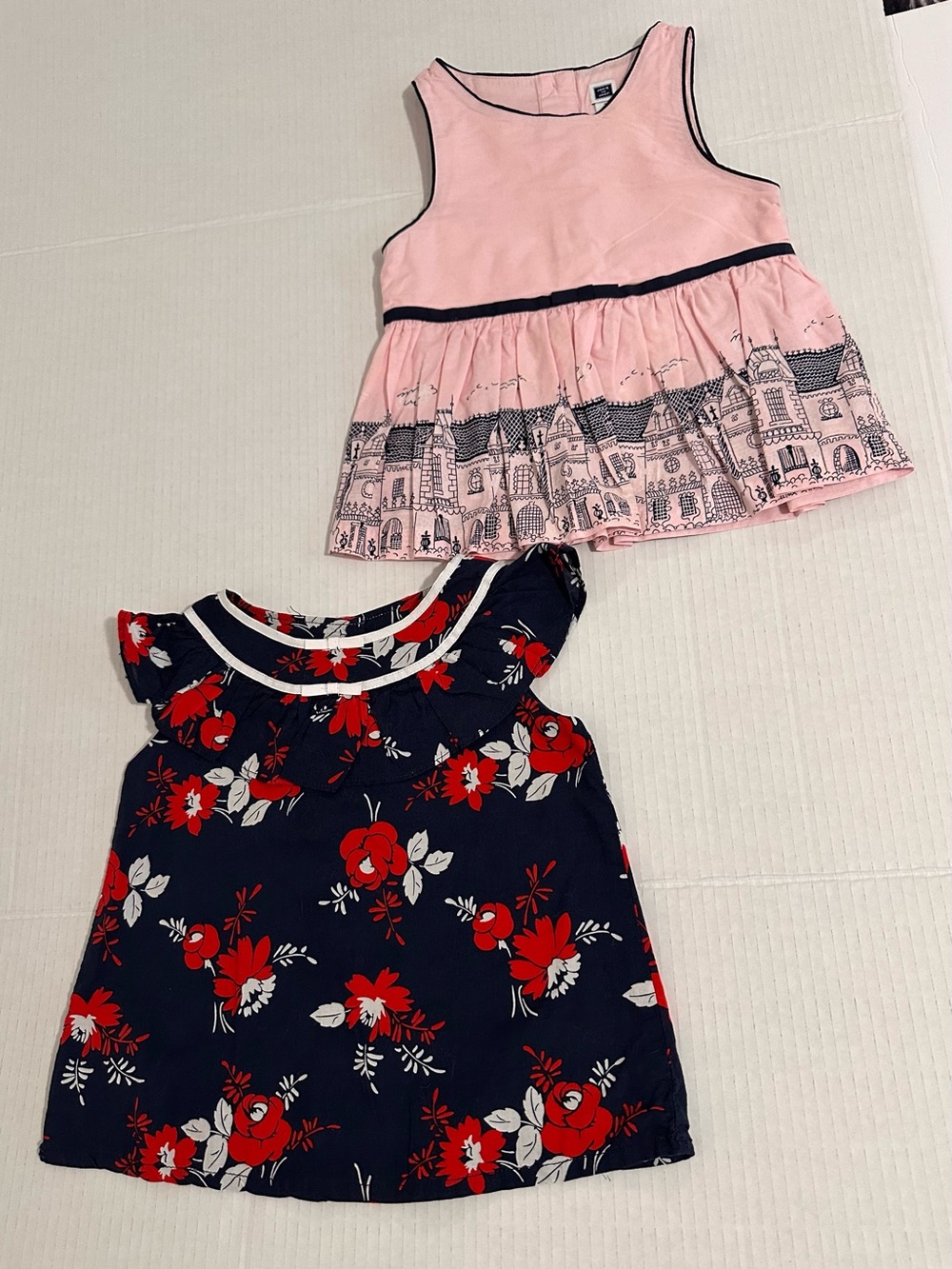 Janie & Jack Pink Sleeveless Dress & Navy blue floral- Set of 2